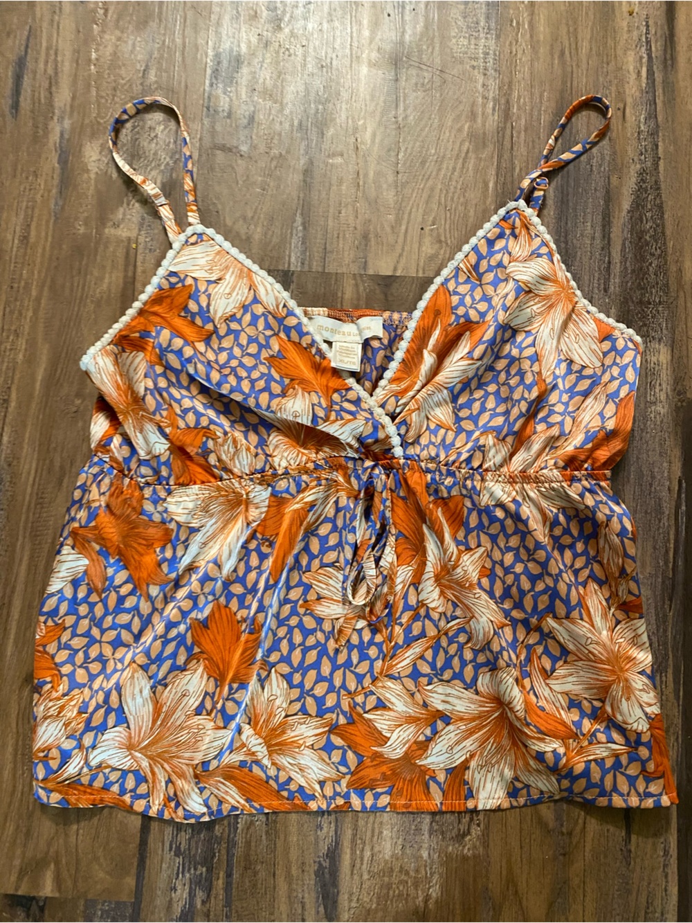 Floral Satin Crop Top - Orange & Blue